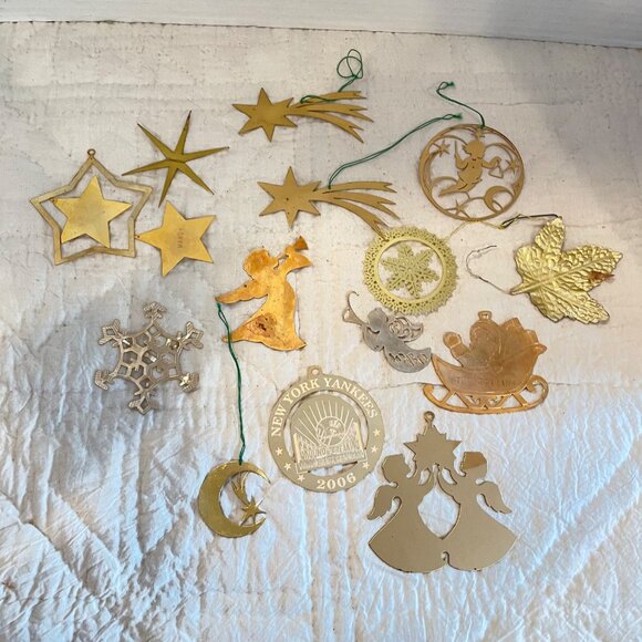 Vintage Brass & Metal Christmas Ornaments Set Of 14 - Picture 5 of 9